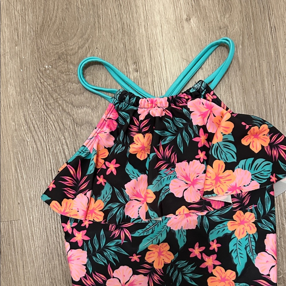 Wonder Nation Floral Kids Swim One Piece - Black and Pink - Picture 2 of 4